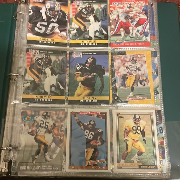 Selling one binder of football cards and then at lest 800 old baseball cards